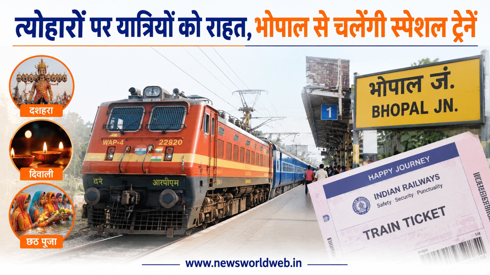 त्योहारों पर रेल यात्रियों को राहत, भोपाल मंडल से चलेंगी दो जोड़ी स्पेशल ट्रेनें