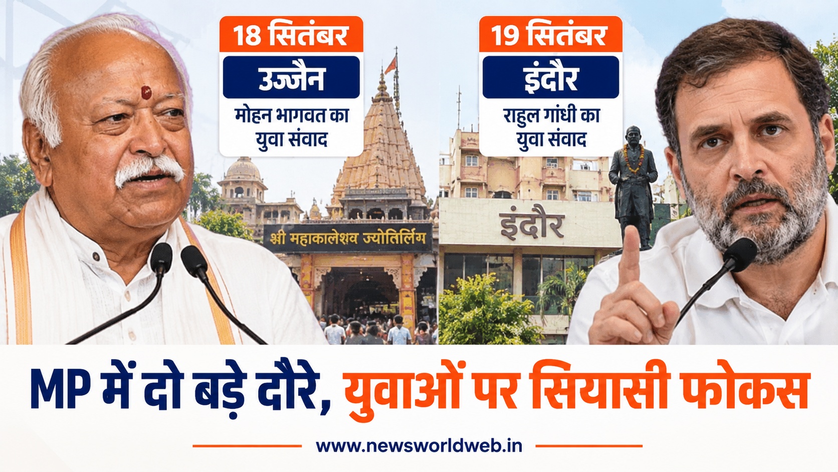 मोहन भागवत 18 को उज्जैन, राहुल गांधी 19 सितंबर को इंदौर आएंगे, दोनों के युवा संवाद पर नजर