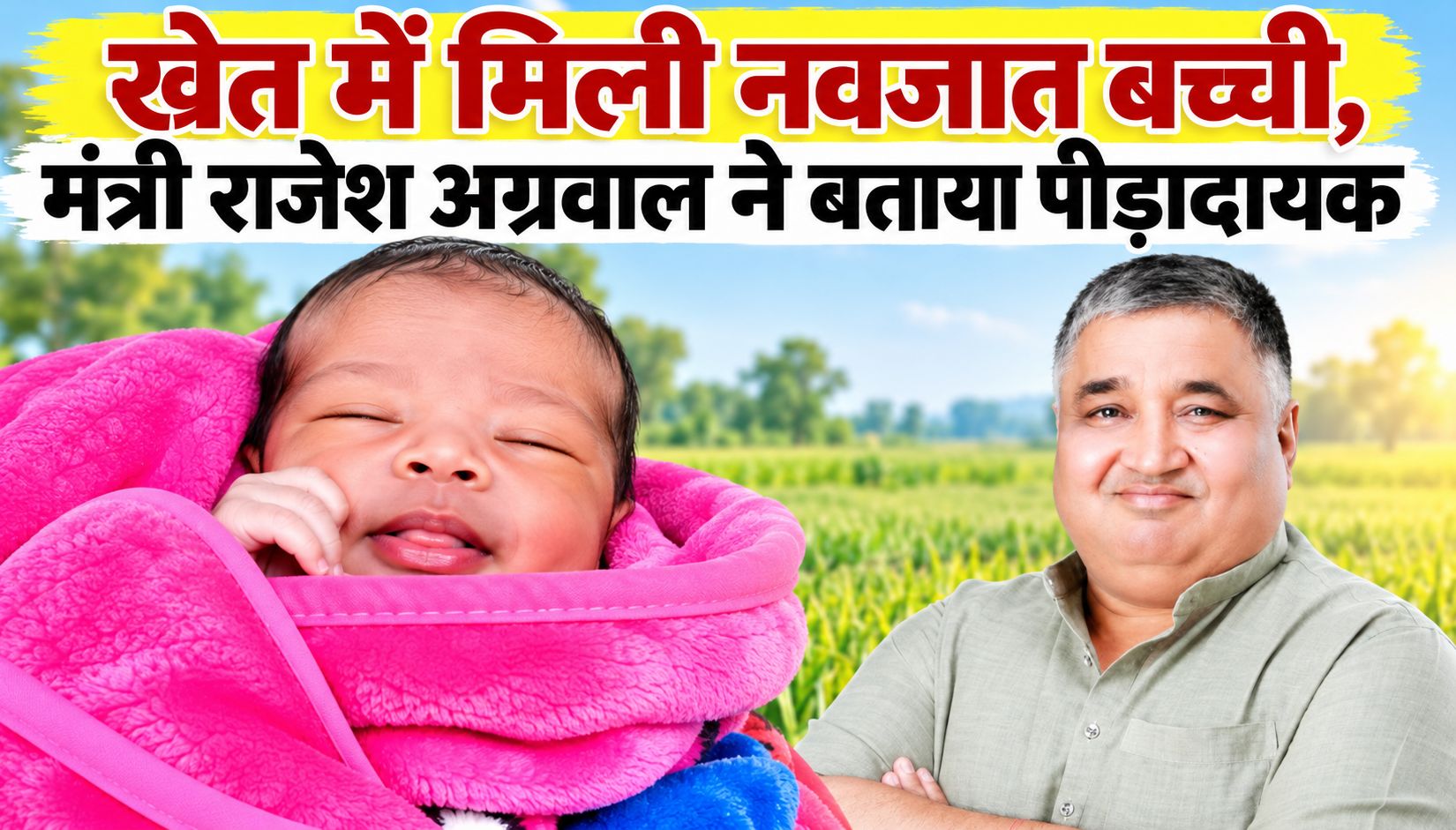 खेत में मिली नवजात बच्ची, मंत्री राजेश अग्रवाल ने बताया पीड़ादायक