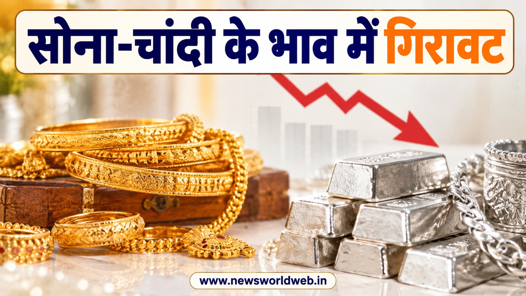 सोना-चांदी के भाव में गिरावट, सोना ₹1.48 लाख और चांदी ₹2.21 लाख पर पहुंची