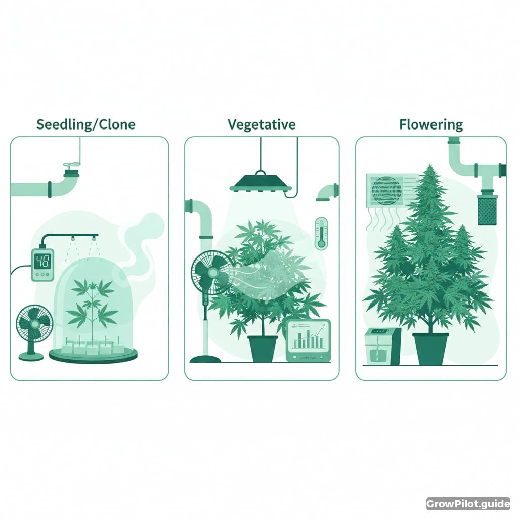 Klimakontrolle in den verschiedenen Wachstumsphasen von Cannabis – GrowPilot.guide