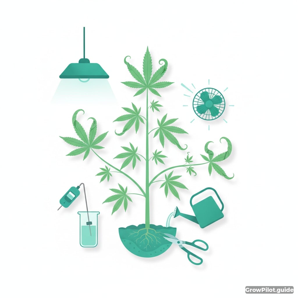 Eingerollte Cannabis-Blätter richtig deuten – GrowPilot.guide