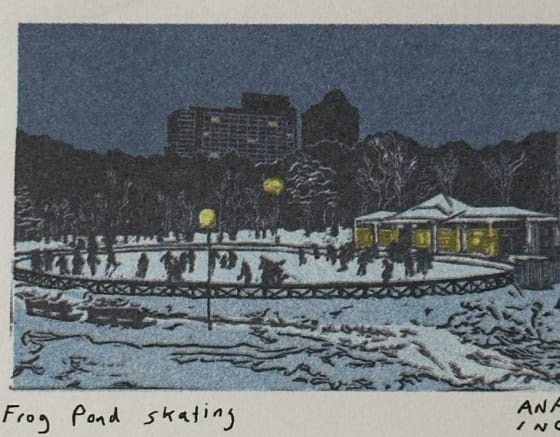 Frog Pond Skating, an Ana Inciardi mini print