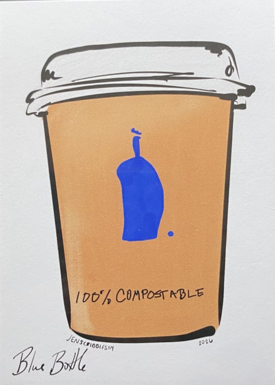 Blue Bottle, a Jen Scribbles mini print