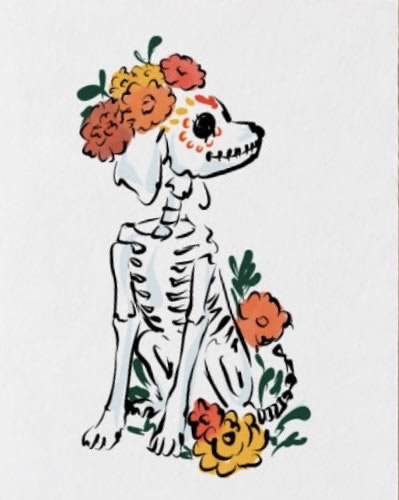 Skeleton Dog, a Jen Scribbles mini print