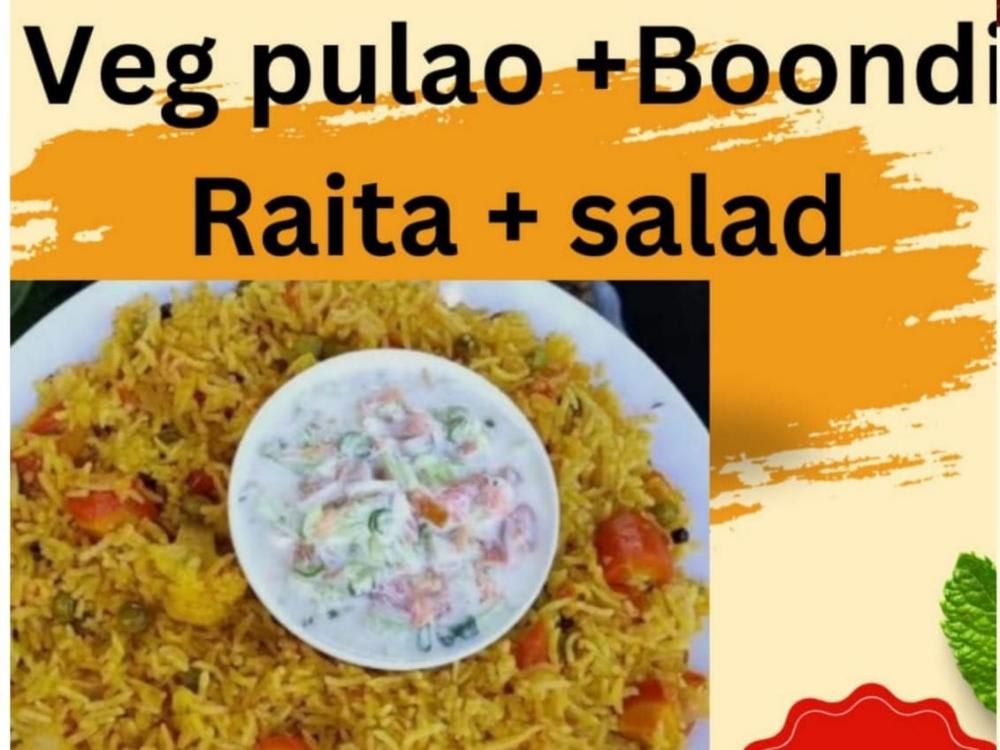 Veg Pulao, With Salad, Raita