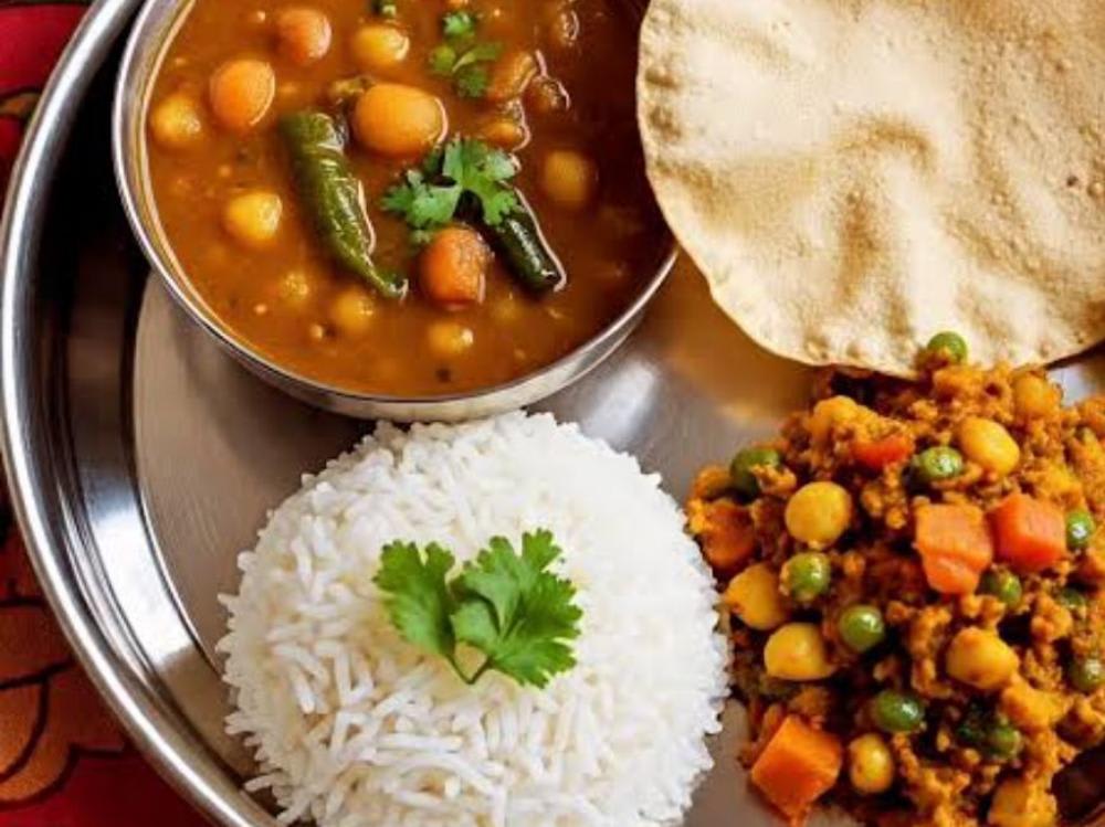 Chole Rice Sabzi Roti Salad
