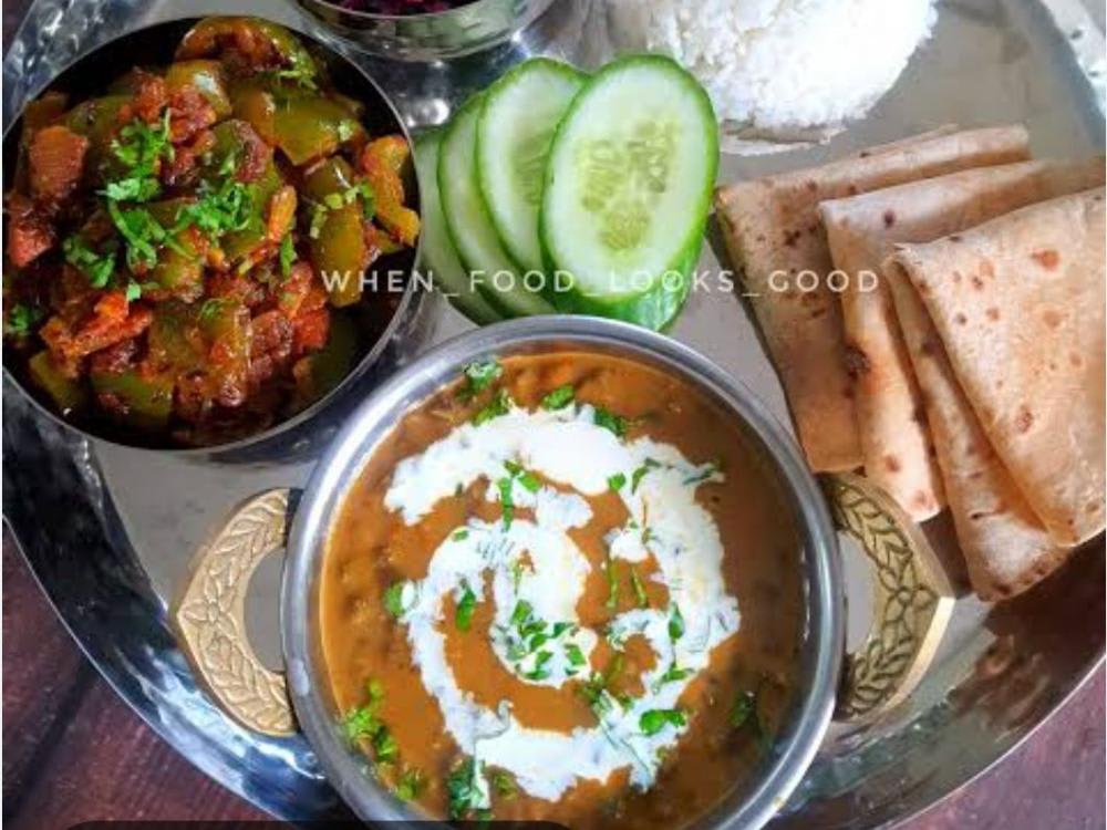 Dal Makhani Rice Sabzi Roti Salad