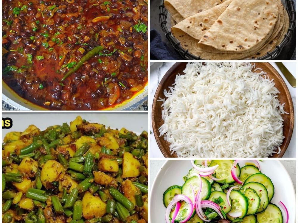Channa Masala, Aloo Beans, Rice, Roti, Salad