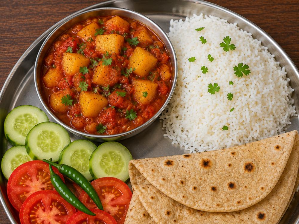 aloo tamatar ki sabji 5 Roti chawal with salad