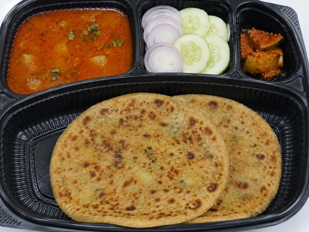 Aaloo Tamatar+2 Aaloo Paratha+Salad+Aachar