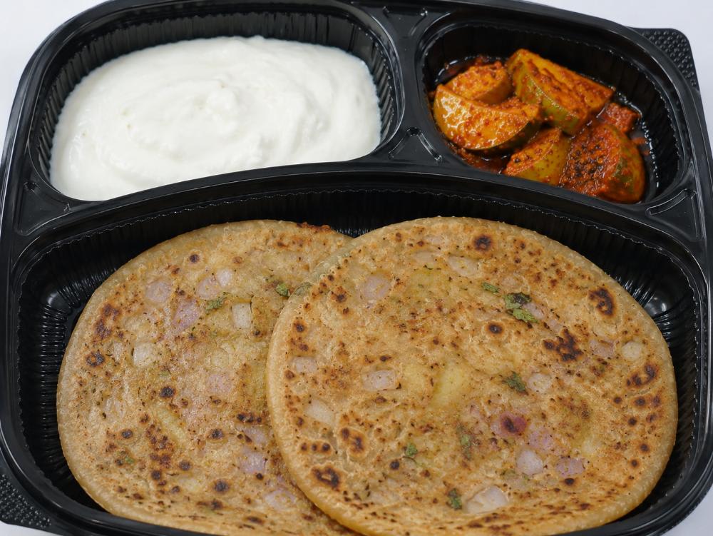 2 Aaloo Pyaz Paratha + Dahi + Aachar