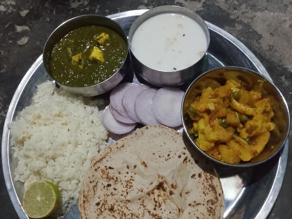 Dal chawal roti salaad