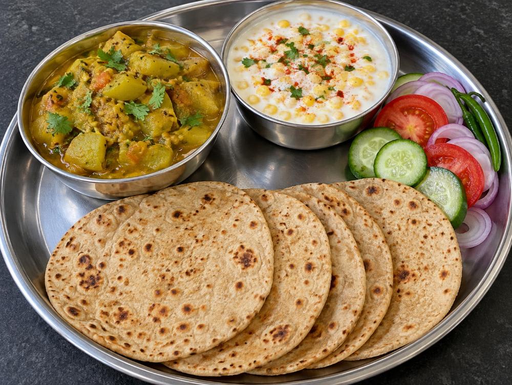 Daal kadva ki sabji Bundi ka rayta 6 roti salad 🥗
