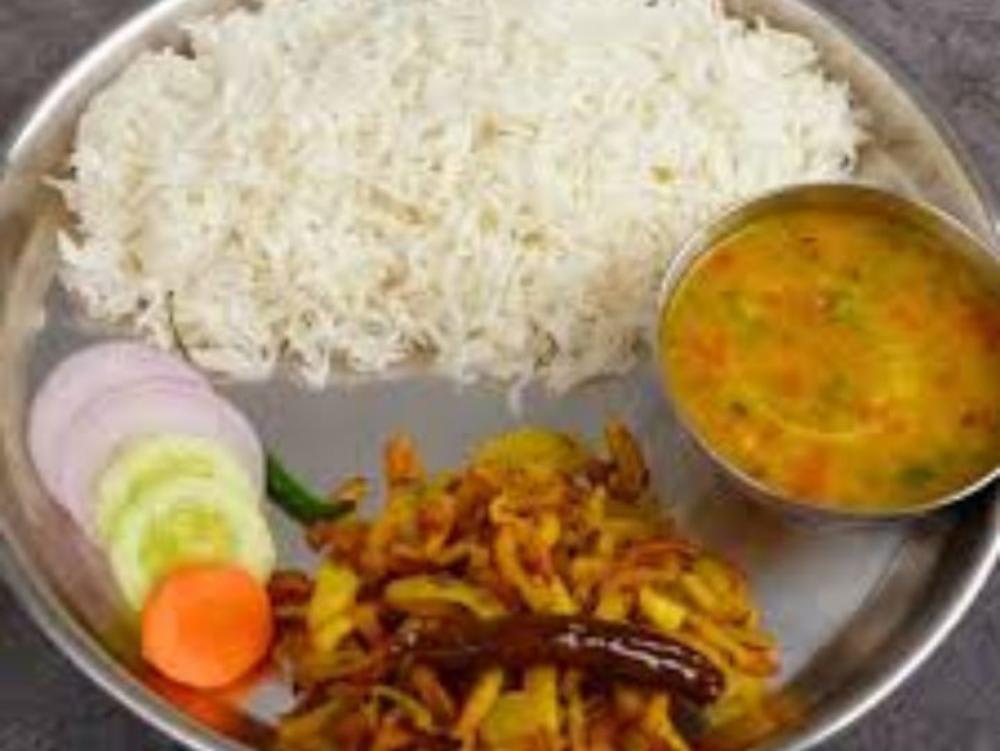 Arhar dal chawal or roti salad bhindi