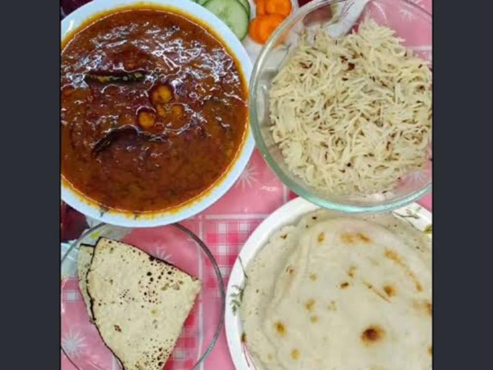 Chole chawal roti salad or aloo jeera