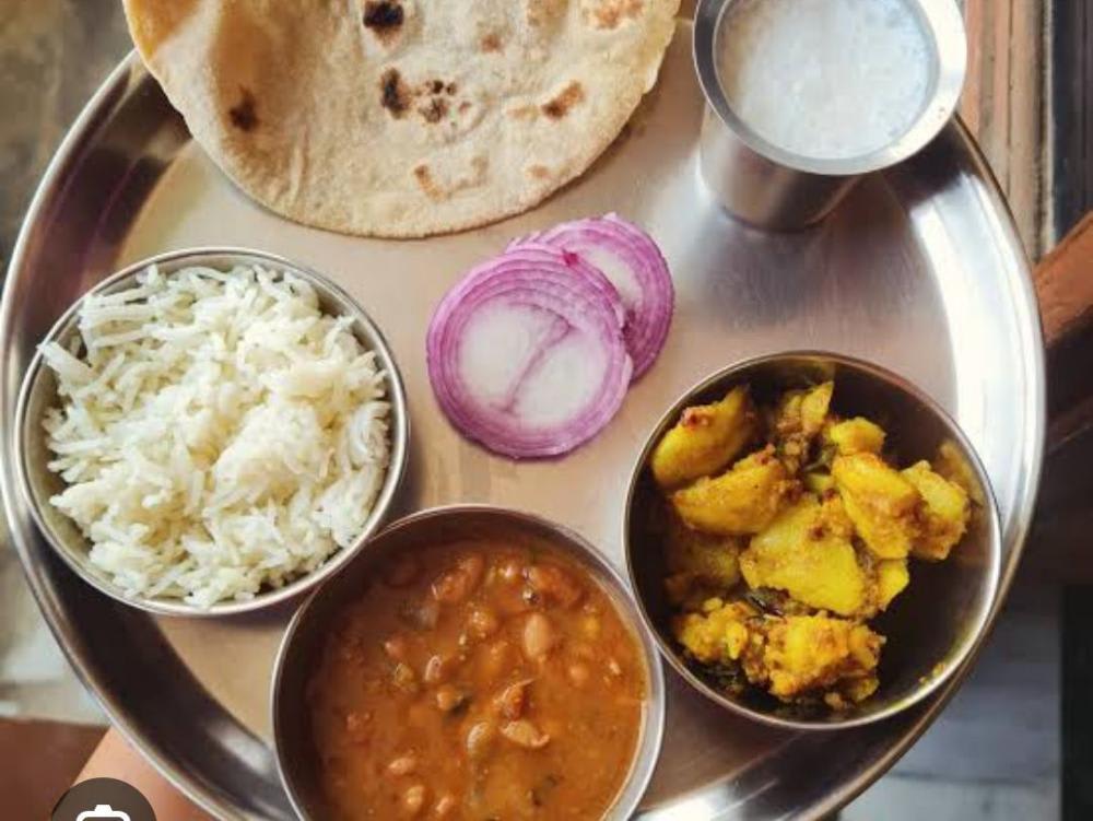 Rajma chawal roti salad aloo beans ki sbji