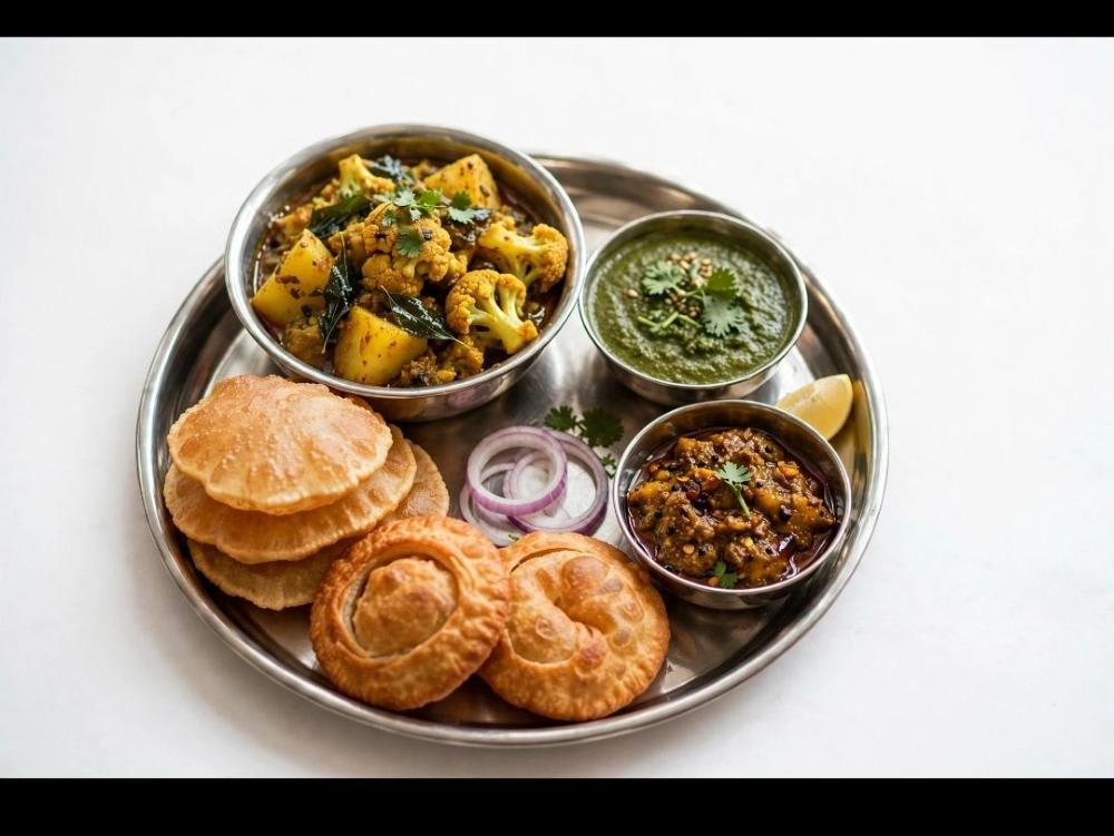 Aloo Gobhi ki Sabji Char Puri Do Kachauri