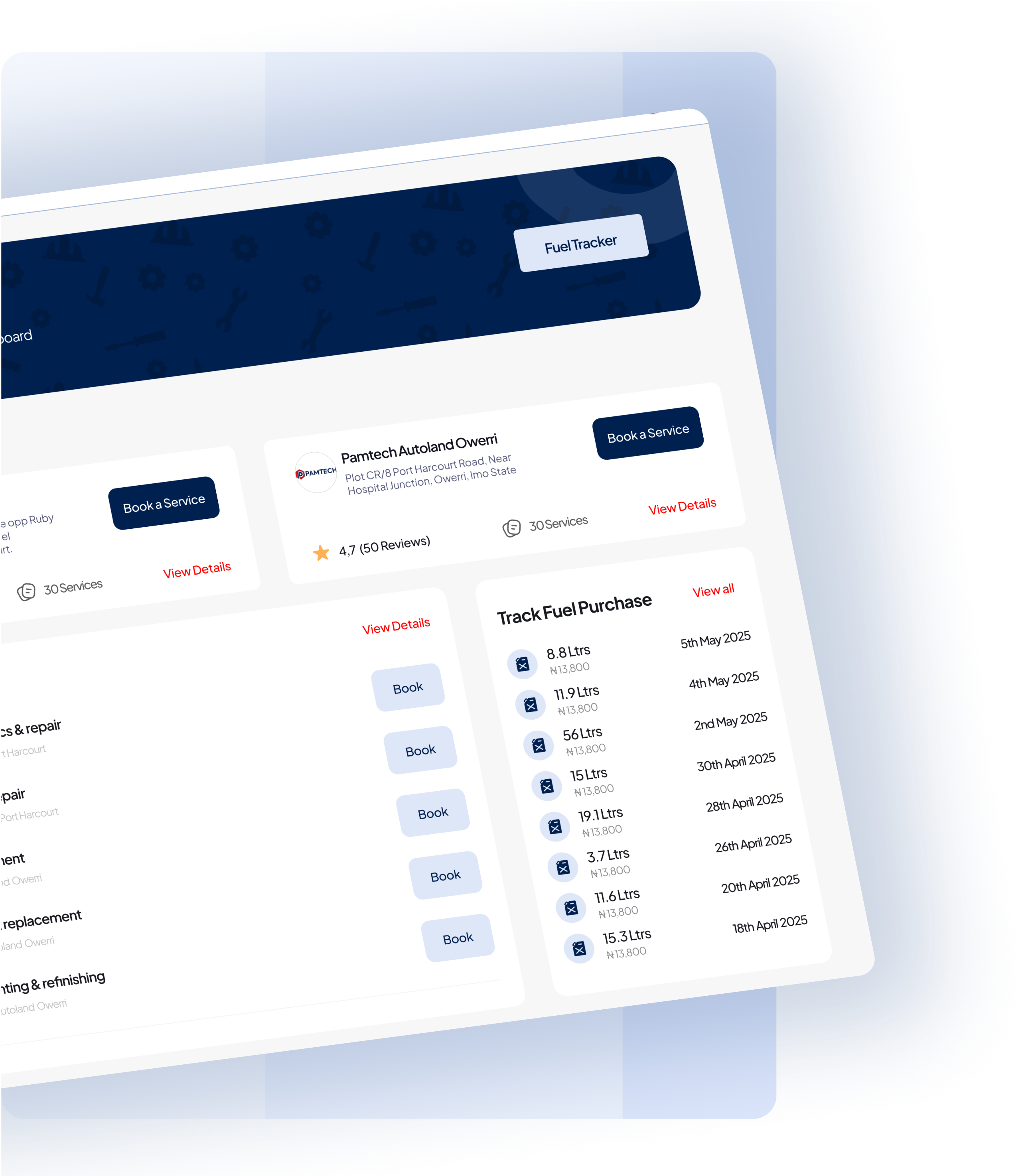 Pamtech Car Care dashboard design