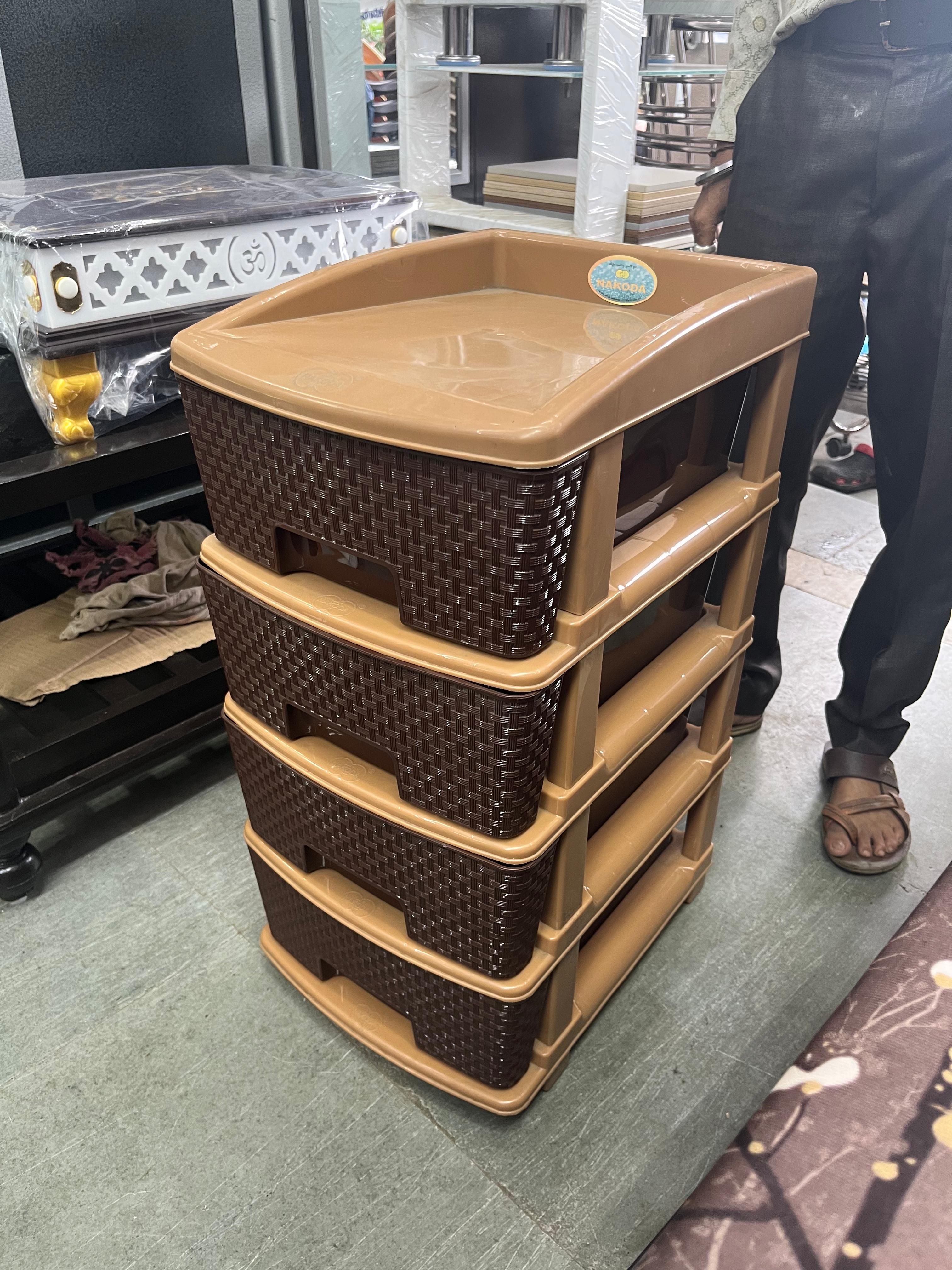 Woven Design Brown Plastic Storage Drawer Cabinet | 4-Layer(30 inch height) Multipurpose Organizer for Home & Office - Image 2