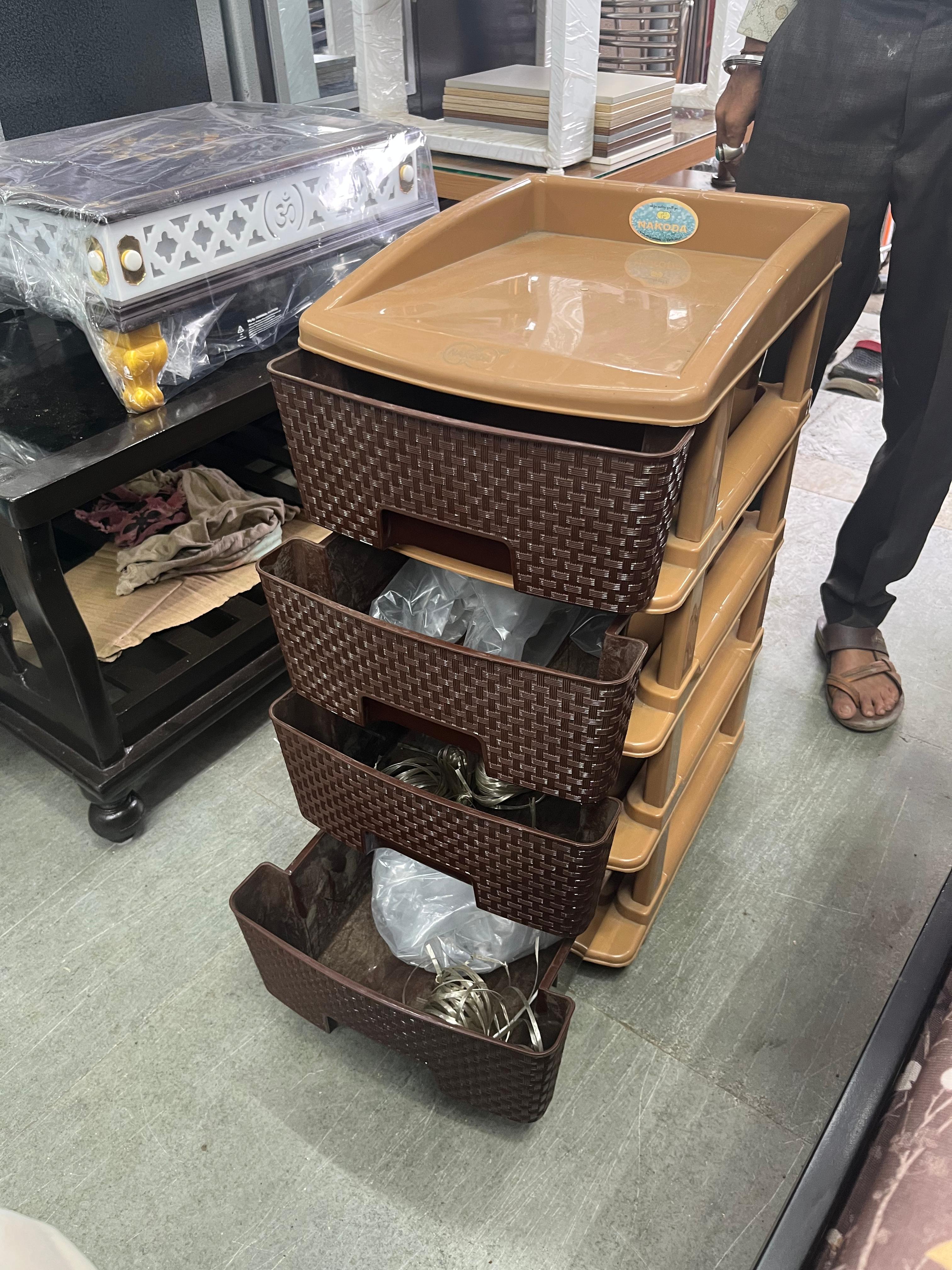 Woven Design Brown Plastic Storage Drawer Cabinet | 4-Layer(30 inch height) Multipurpose Organizer for Home & Office - Image 3