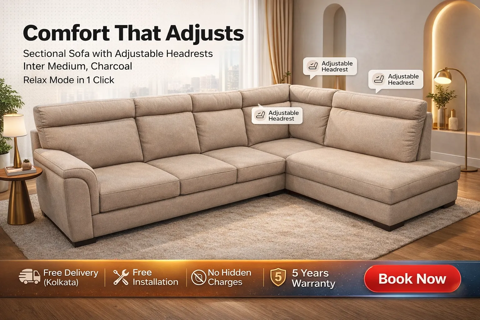HAVEN Sectional Sofa (Adjustable Headrests) — Comfort + Style