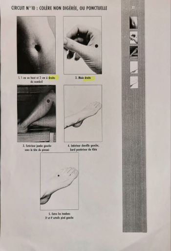 Planche qui montre les 5 points du circuit de la PBA pour digérer la colère