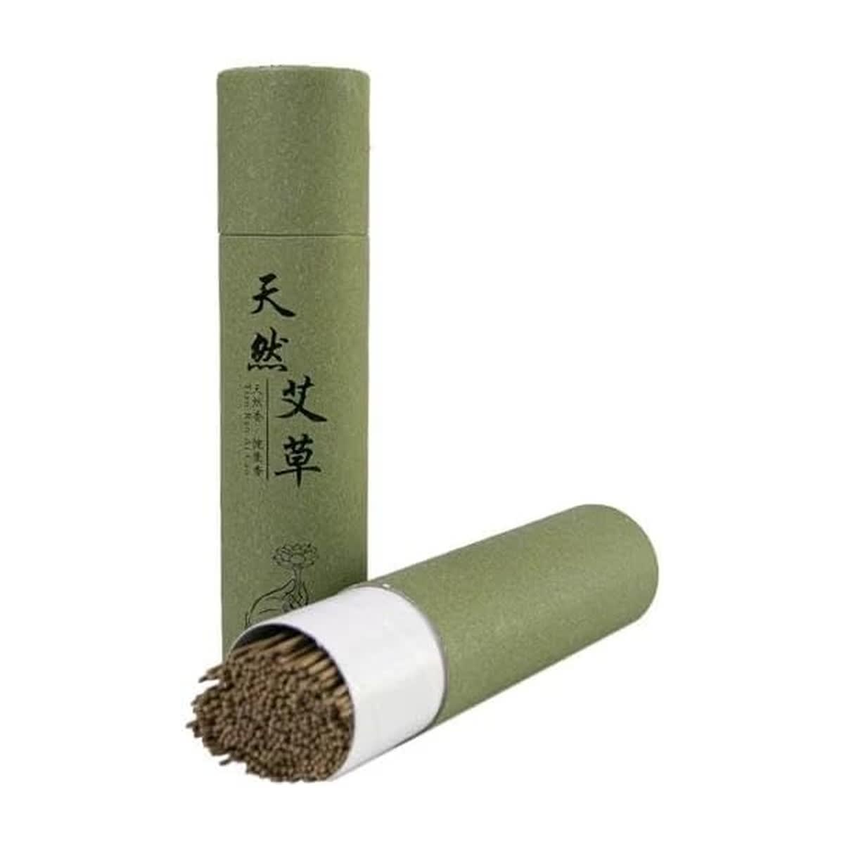 Natural mugwort moxa sticks in green storage tube