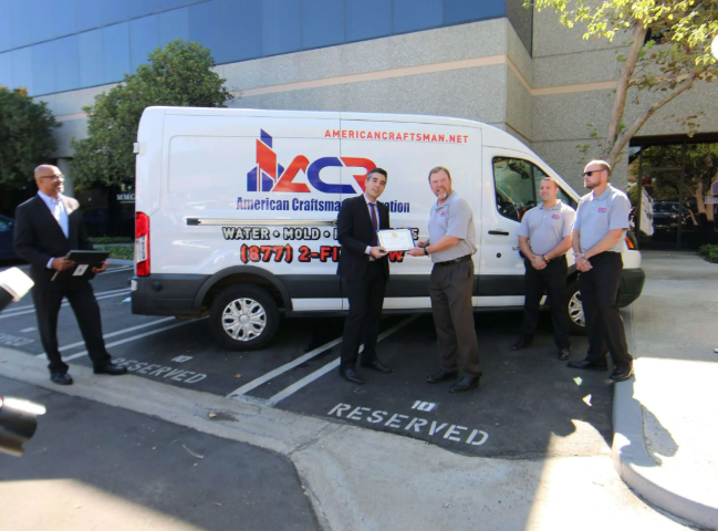 American Craftsman Restoration technicians performing emergency water damage restoration and cleanup services at a commercial property in Santa Clarita, California.