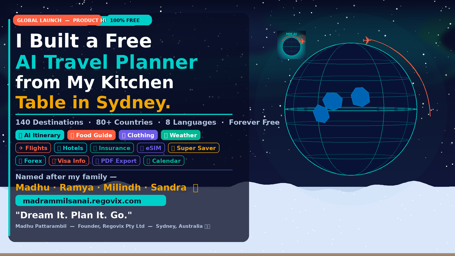 Madram Milsan AI — Free AI Travel Planning App with Space Game and Sci-Fi Novel by Australian Founder Madhu Pattarambil
