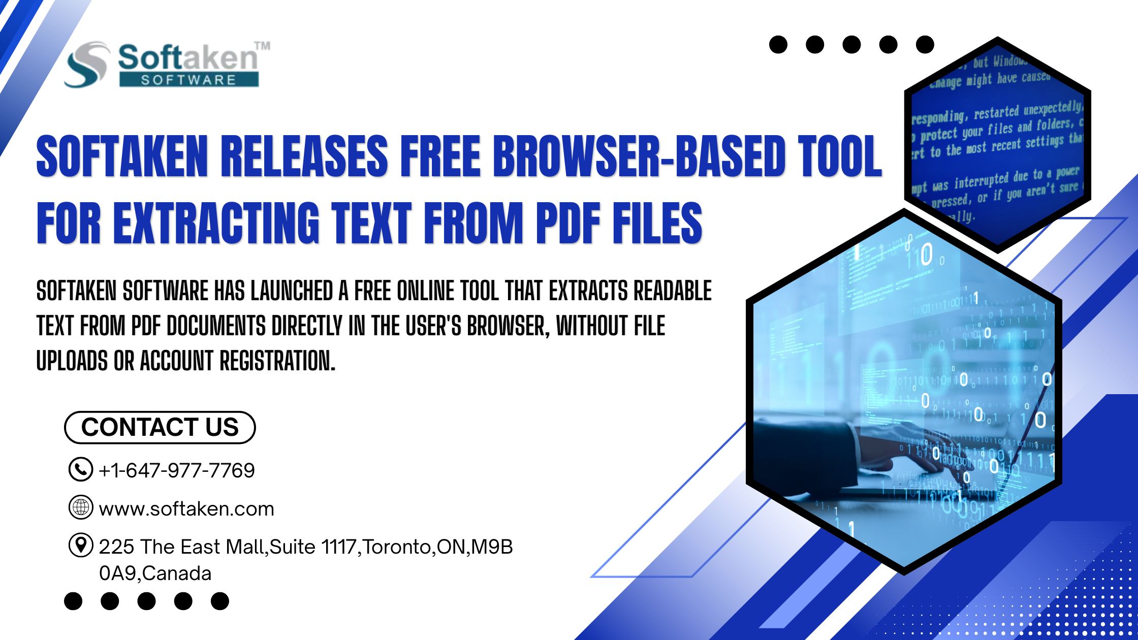 The graphic includes two visual inserts: one showing a computer screen illustrating local file processing, and another showing professionals in a lab-style setting, representing the tool’s workflow.