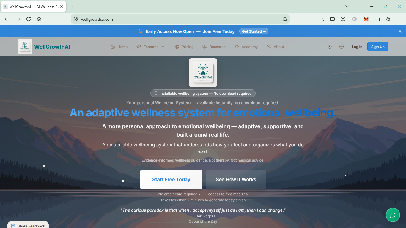 WellGrowthAI landing page
