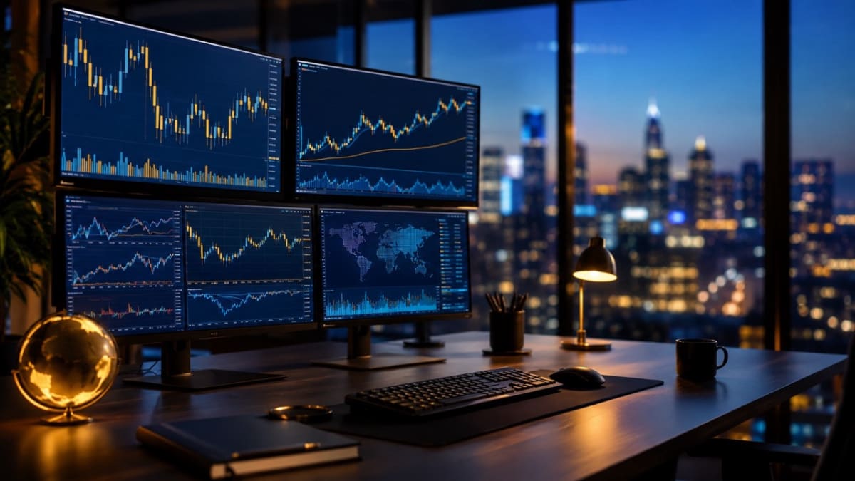 XM Partner Code PY8GQ press release graphic showing forex trading charts and monitors