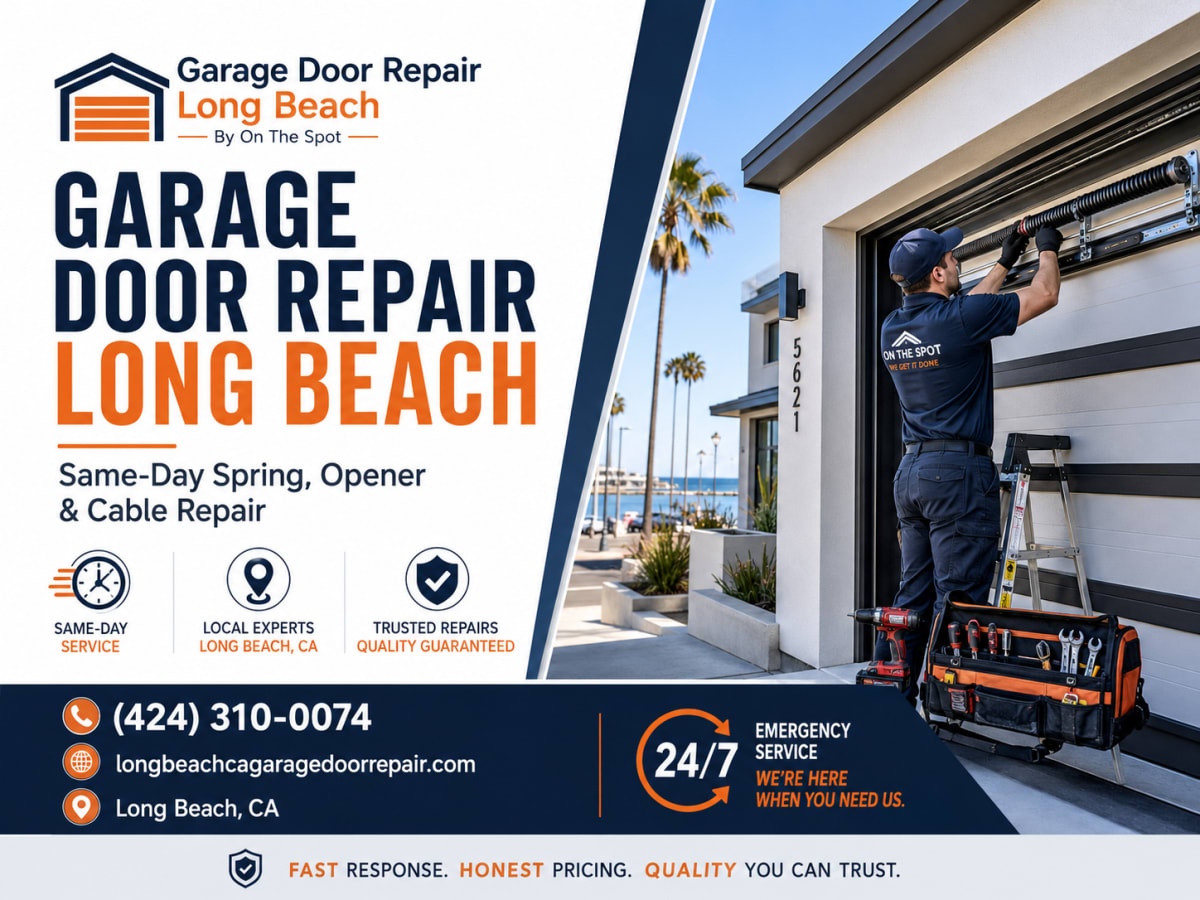 Garage Door Repair Long Beach By On The Spot technician providing same-day garage door repair service in Long Beach, CA.