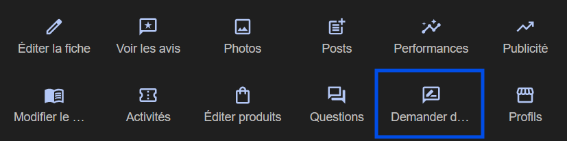Cliquez sur Demander des avis dans Google Business Profile