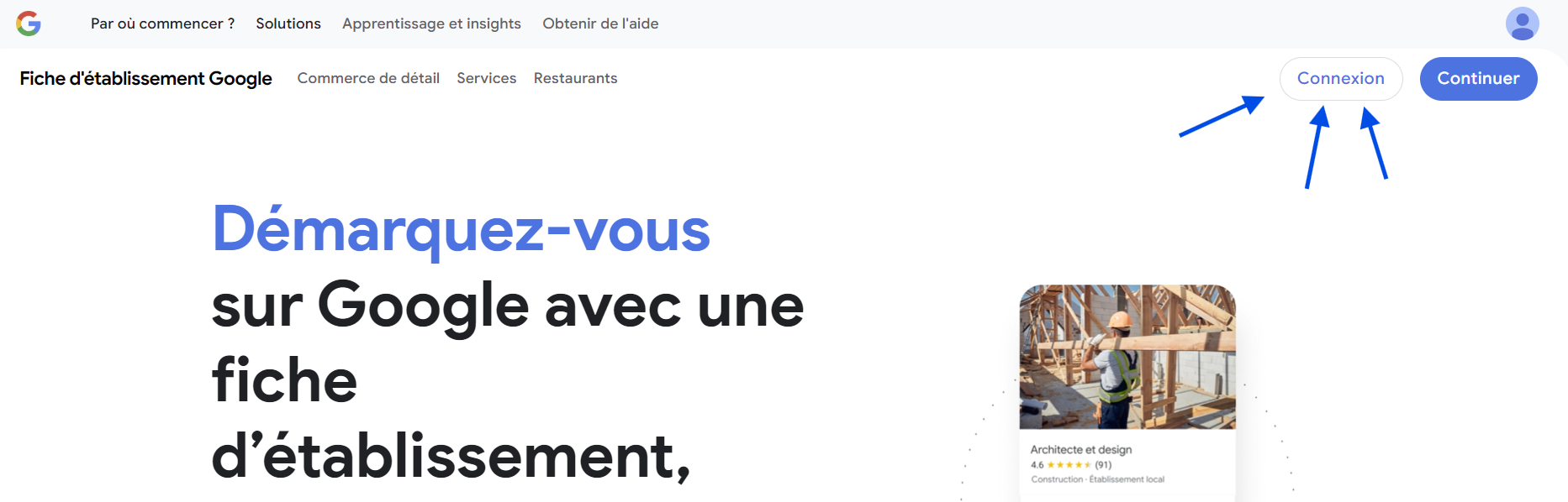 Page de connexion Google Business Profile