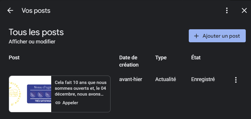 Exemple de Google Post publié sur une fiche Google Business Profile