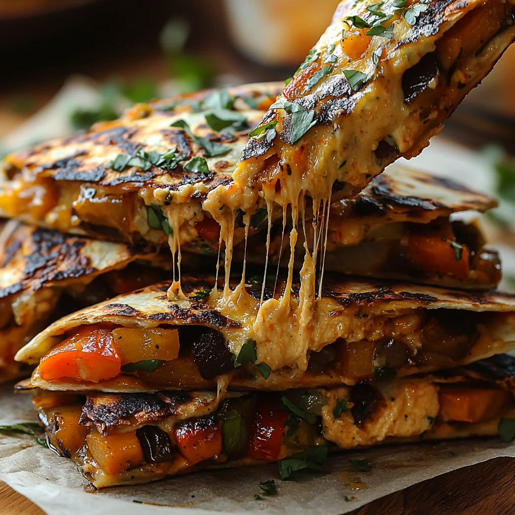 Mediterranean quesadillas with melted cheese, golden crust, fresh herbs, and a creamy sauce drizzle