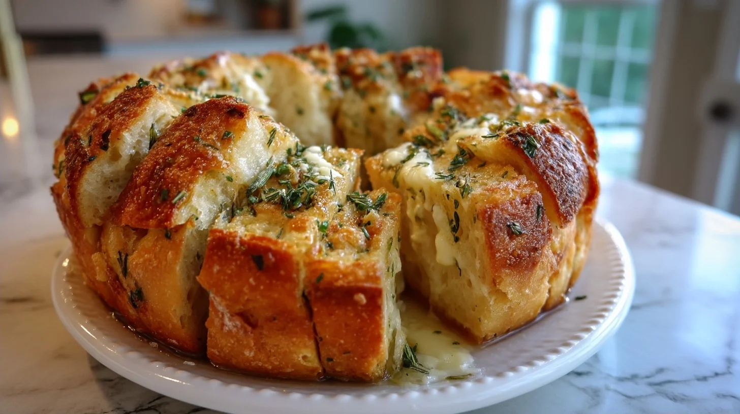 Crispy Sourdough Garlic Herb Pull Apart Bread