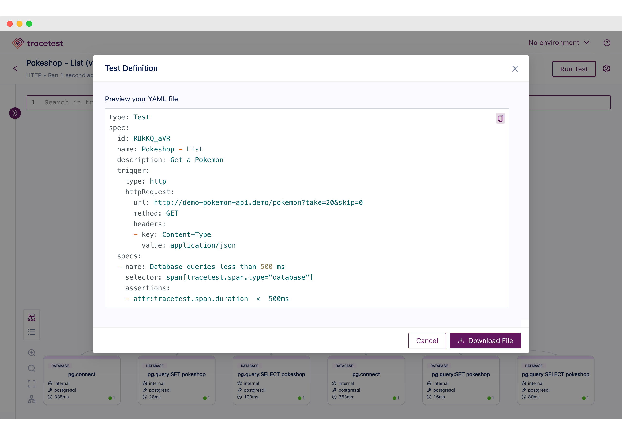 tracetest test yaml file