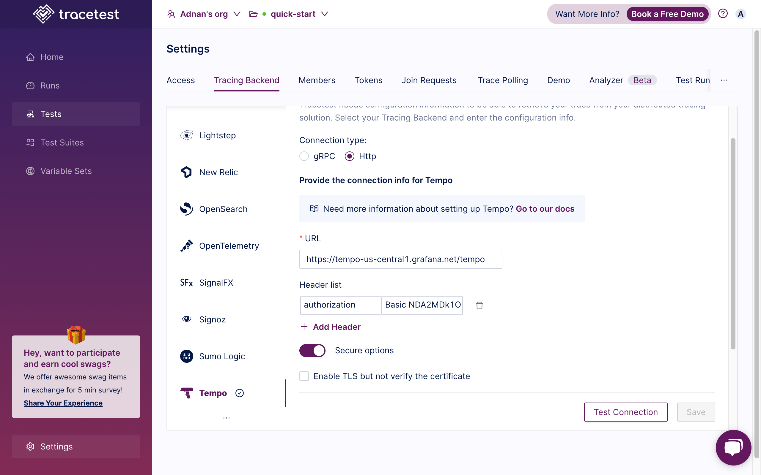 tracetest tracing backend tempo