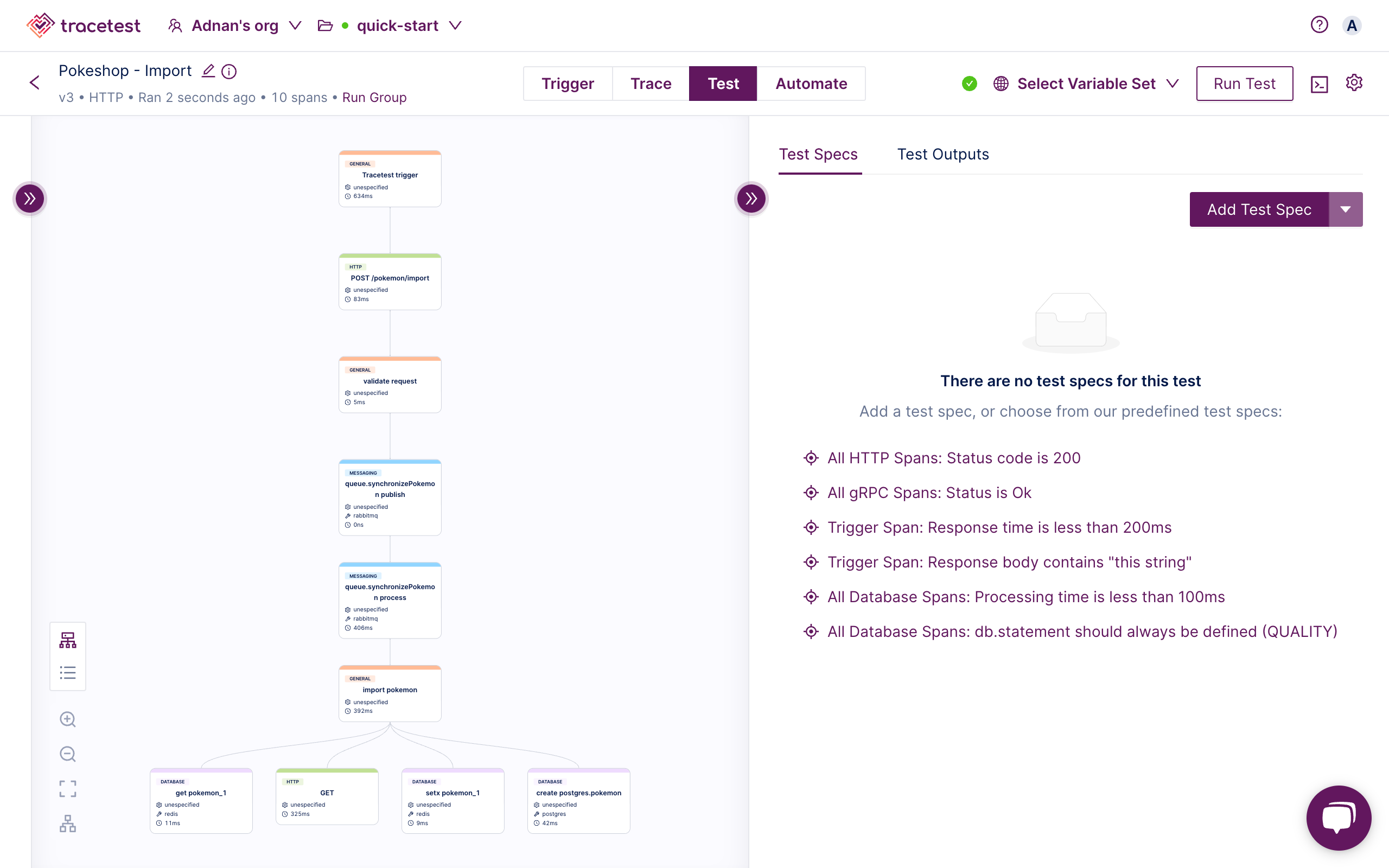 tracetest test tab assertions