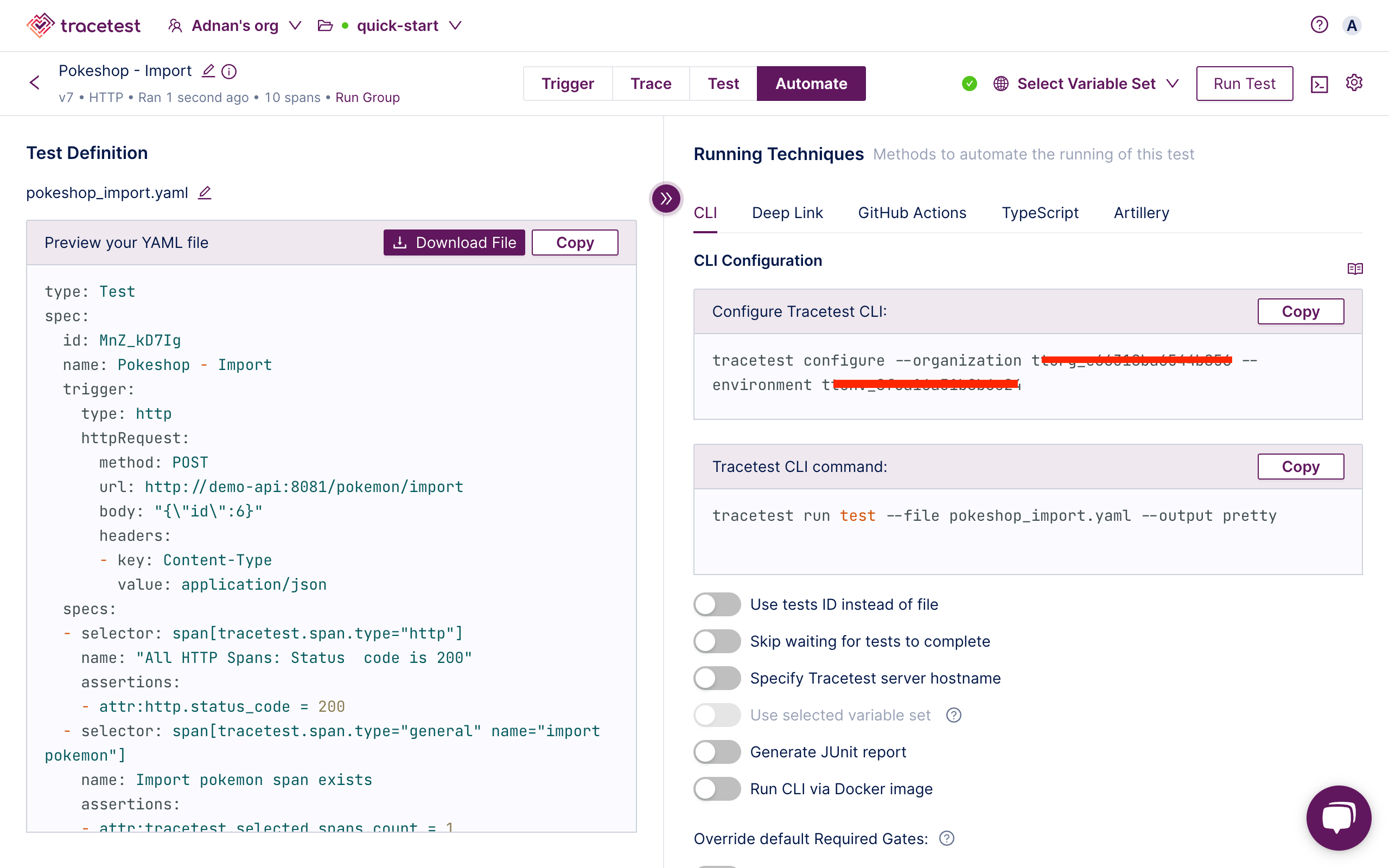tracetest config cli