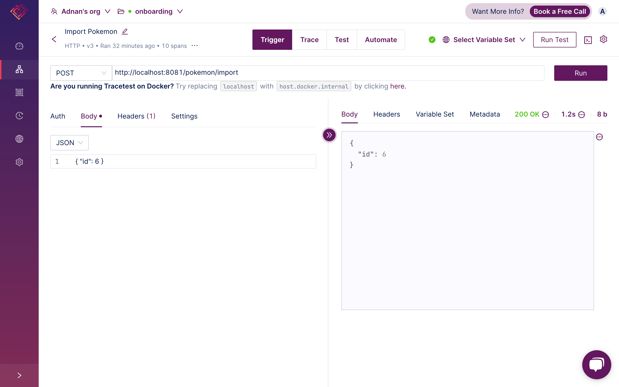 Create a trace based test tracetest docs