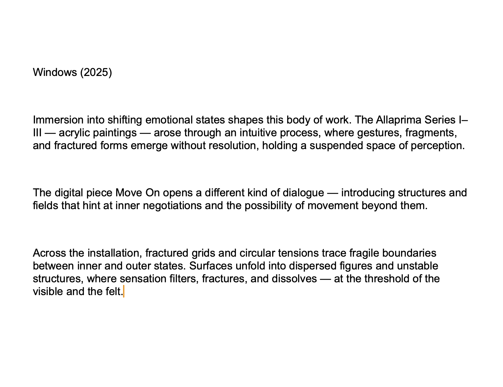 Windows — wall text (artist statement), 2025