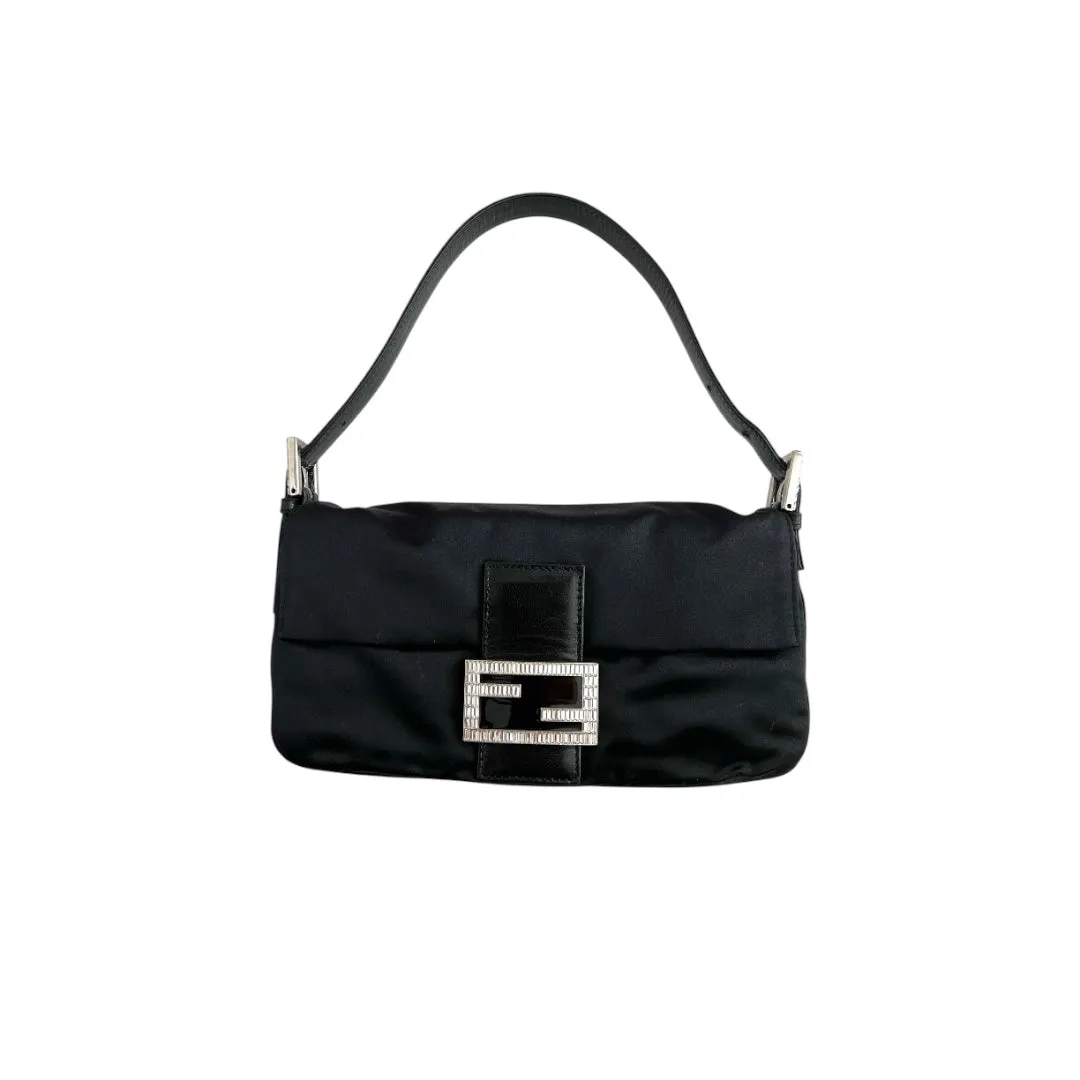 vintage fendi black satin baguette