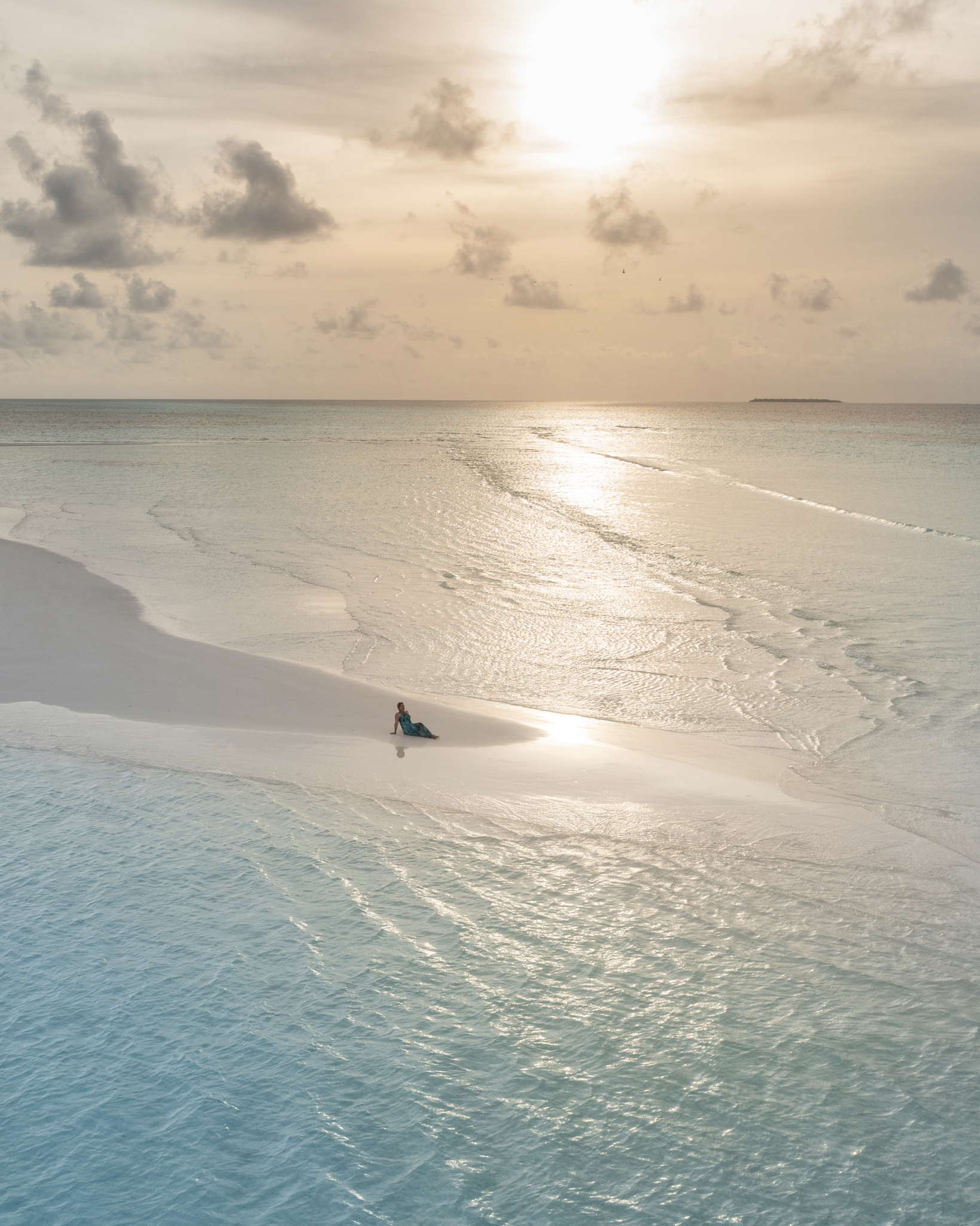 Tropical beach sandbar aerial view