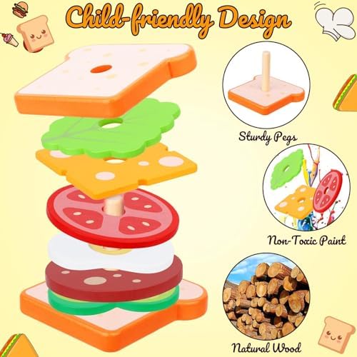 Vue 3 de Bois Empilable Hamburger Sandwichjouet