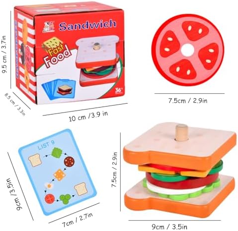 Vue 4 de Bois Empilable Hamburger Sandwichjouet