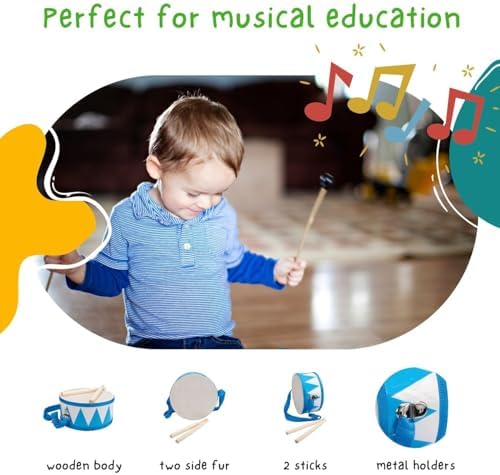Vue 3 de Tambour Pour Enfants Bleu